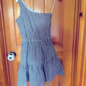 One shoulder gingham dress